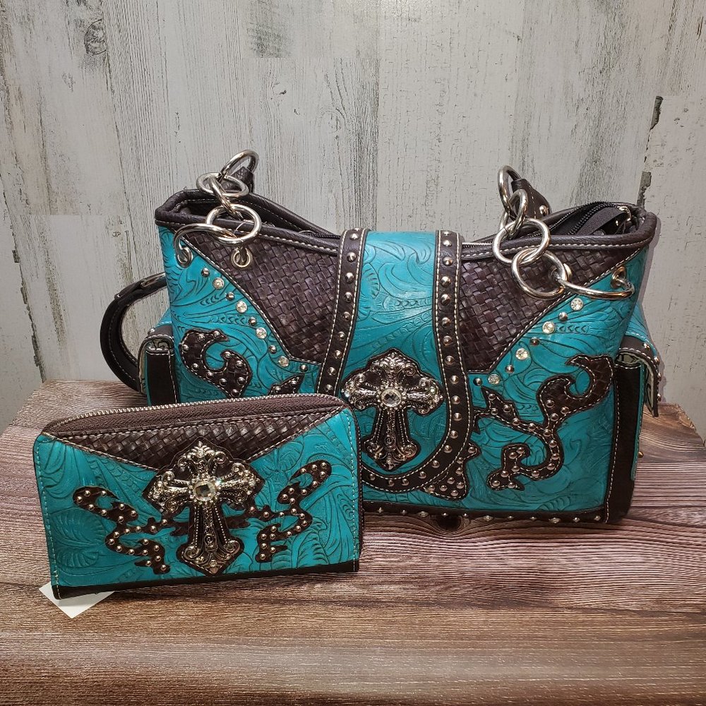 🛑🚨SOLD🚨🛑💞Turquoise bling conceal carry purse/wallet - Picture 1 of 11